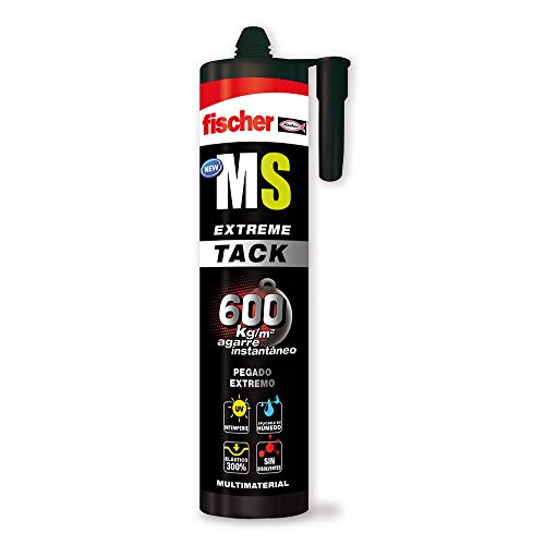 fischer | sellante adhesivo polímero silicona negra MS Extreme tack para rellenar grietas, juntas, bañera, ventanas y pegamento fuerte (290 ml)