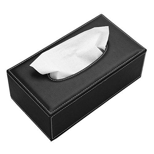 BTSKY - Caja de Pañuelos de Poliuretano y Cuero, Forma Rectangular, Ideal para Oficina Hogar Color Negro