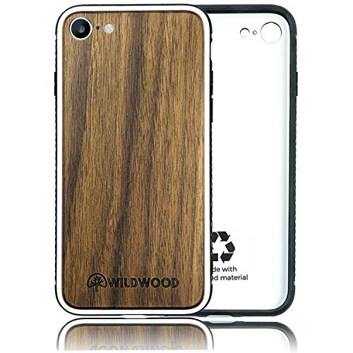 Funda de teléfono ultra protectora delgada de madera maciza para iPhone 7, 8, X, XS | Carcasa de absorción de golpes | Compatible con carga inalámbrica | Materiales reciclados (iPhone 7/8 - nogal)