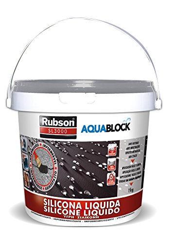 Rubson Aquablock SL3000 Silicona Líquida gris, impermeabilizante líquido para prevenir y reparar goteras y humedades, silicona elástica con tecnología Silicotec, 1 x 1 kg