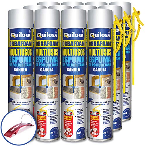 QUILOSA - Pack 12 espuma de poliuretano Quilosa Orbafoam O2-M1 con Cánula 750ml (Llavero Abrebotellas Bricolemar de Regalo!)